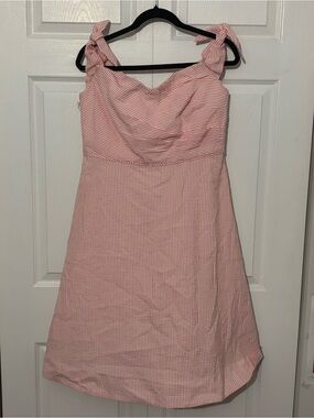 J. Crew Pink and White Seersucker Tie-Shoulder Midi Dress